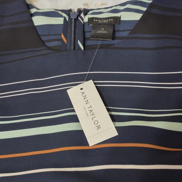 Ann Taylor Sleeveless Blouse Women Medium Tank Blue Striped Office Chic Business - Picture 7 of 7